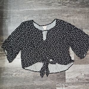 Mossimo Supply Co. Black and White Tie-Front Crop Blouse